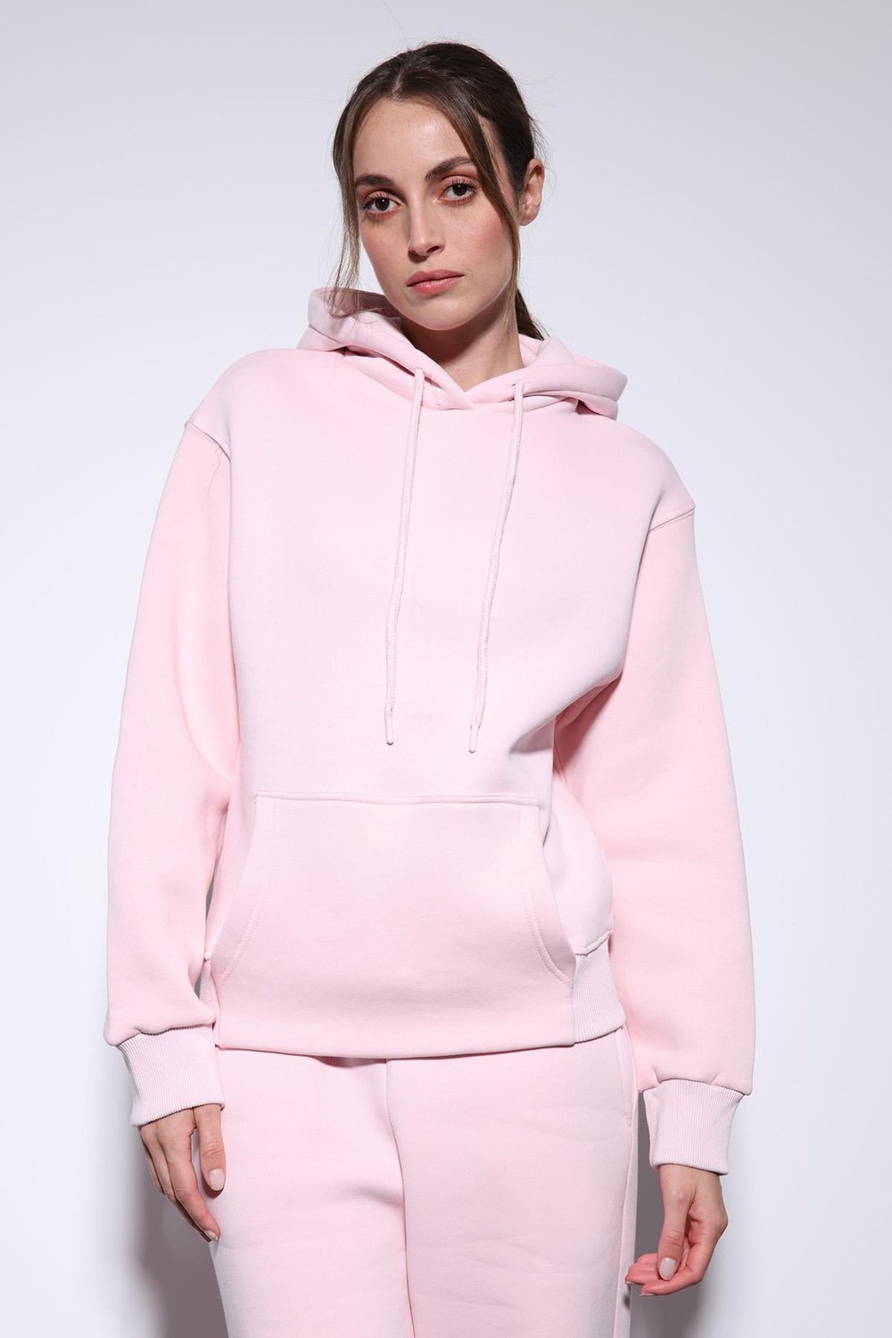 Antioch Pembe Kapüşonlu Basic Kadın Sweatshirt