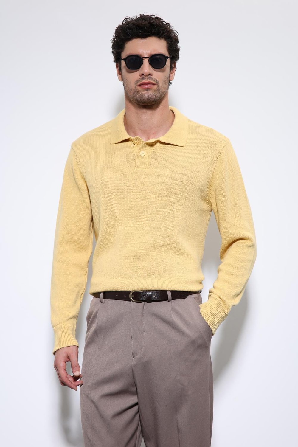 Antioch Sarı Polo Yaka Basic Erkek Kazak