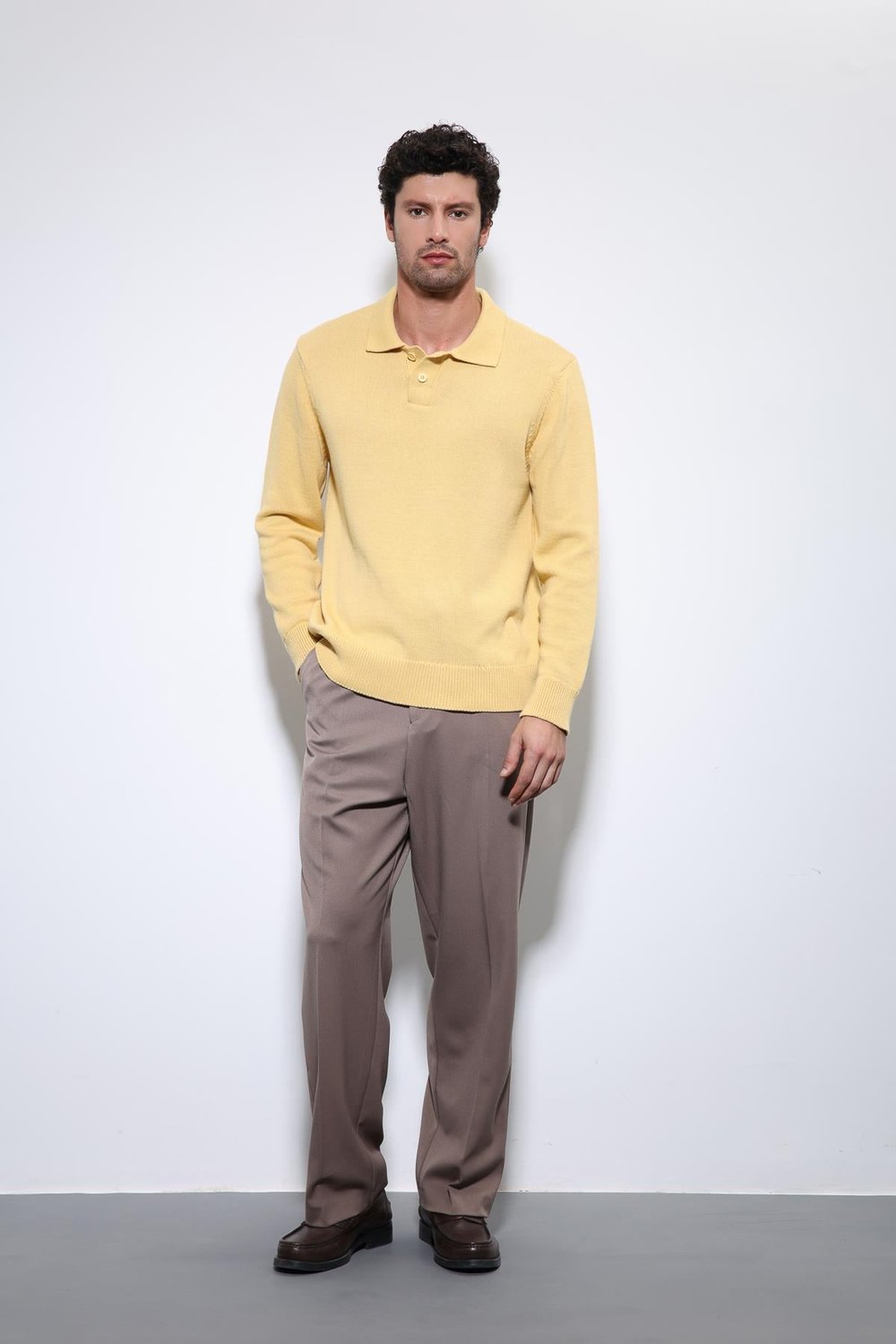 Antioch Sarı Polo Yaka Basic Erkek Kazak