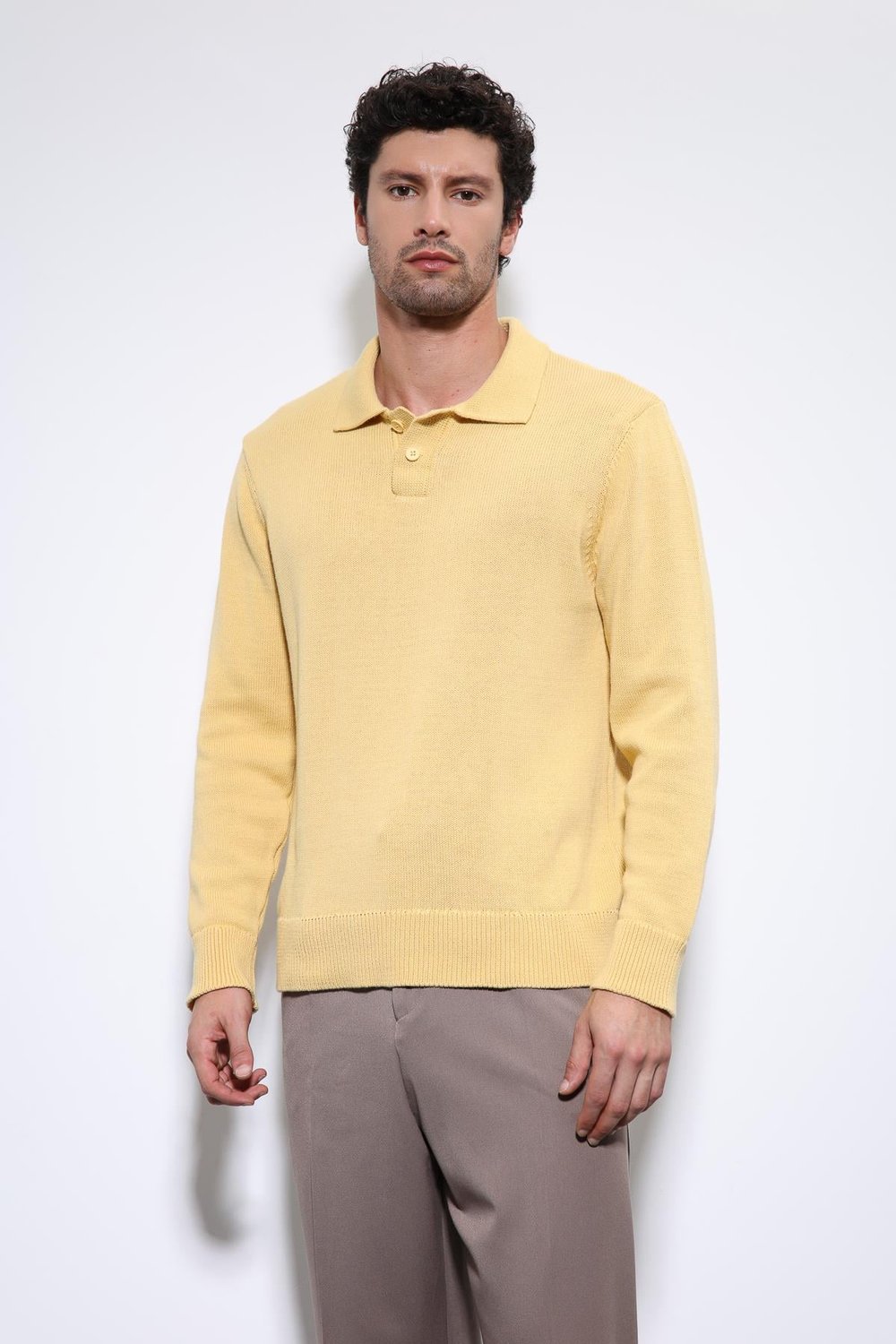 Antioch Sarı Polo Yaka Basic Erkek Kazak