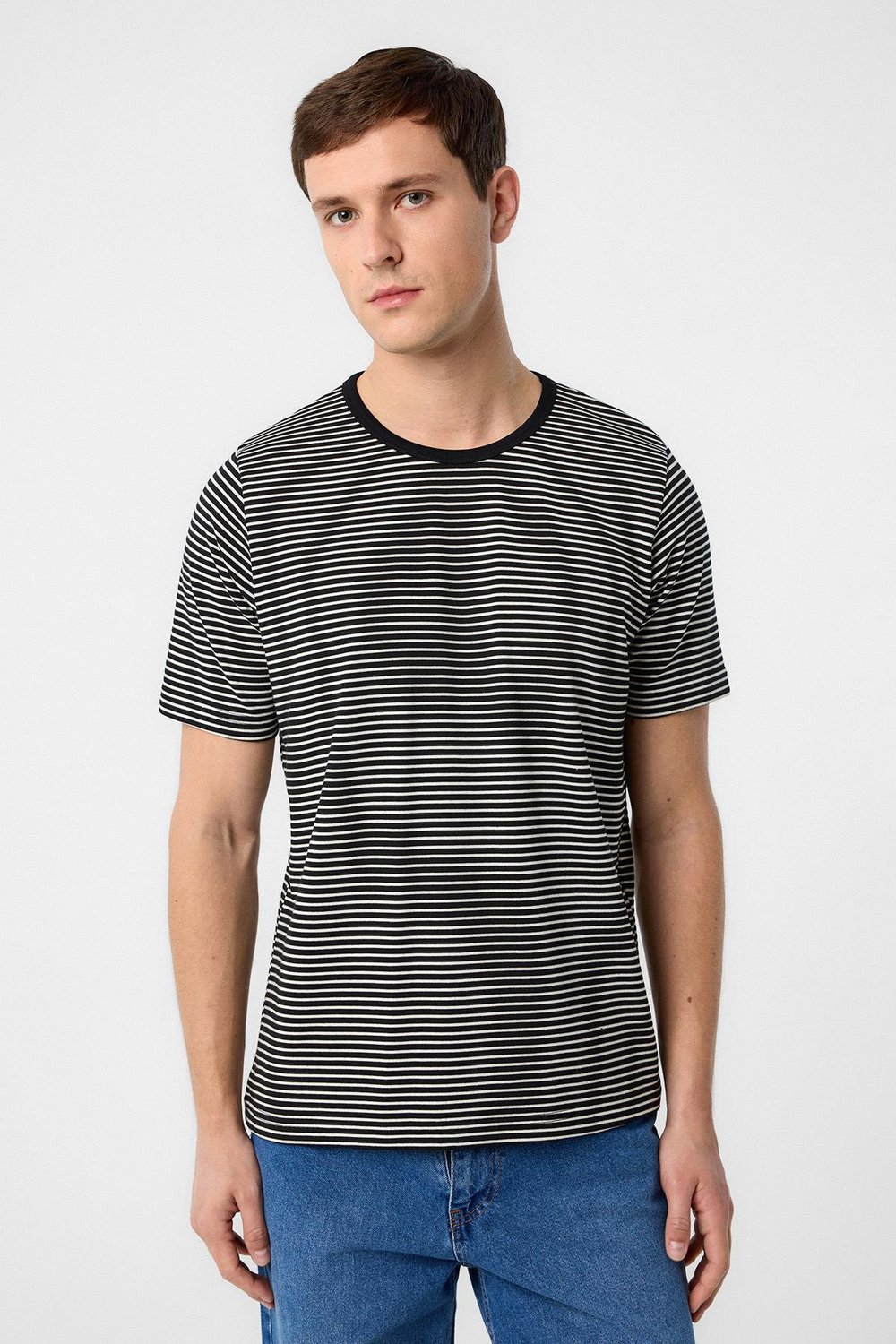 Antioch Siyah Regular Fit Çizgili Erkek T-Shirt