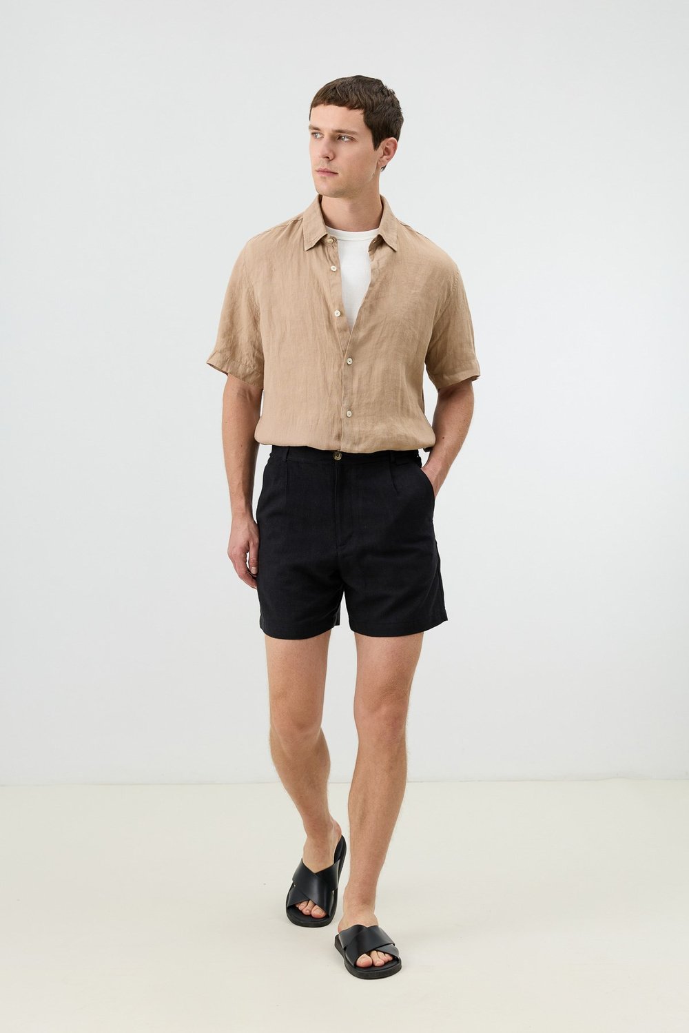 Mens Textured Shorts with Linen Blend