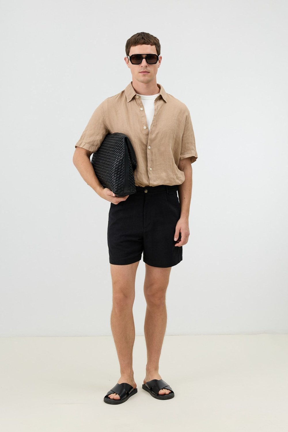Mens Textured Shorts with Linen Blend