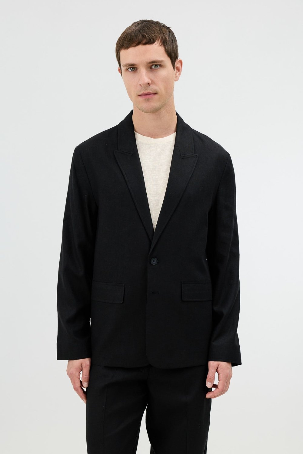Antioch Siyah Keten Karışımlı Erkek Blazer Ceket