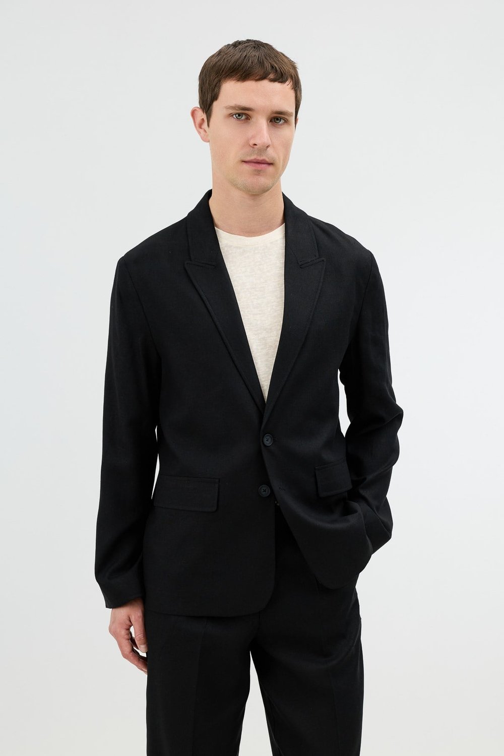 Antioch Siyah Keten Karışımlı Erkek Blazer Ceket