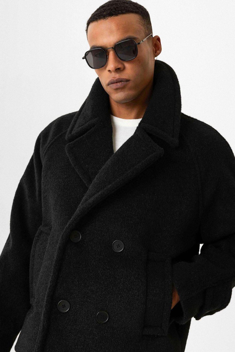 Antioch Siyah Kruvaze Crop Fit Erkek Mont