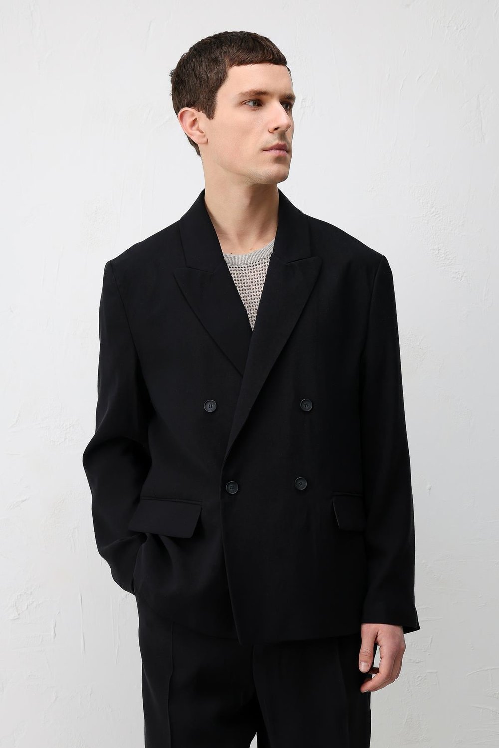 Antioch Siyah Modal Karışımlı Relaxed Fit Erkek Blazer Ceket