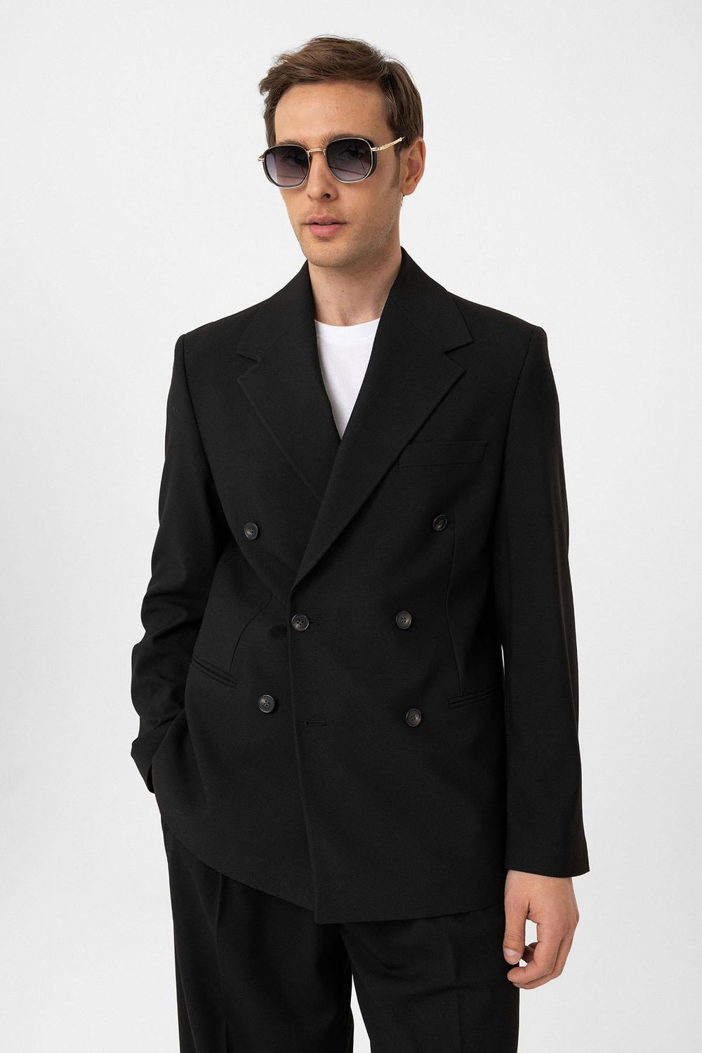 Antioch Siyah Relax Fit Kruvaze Erkek Blazer Ceket