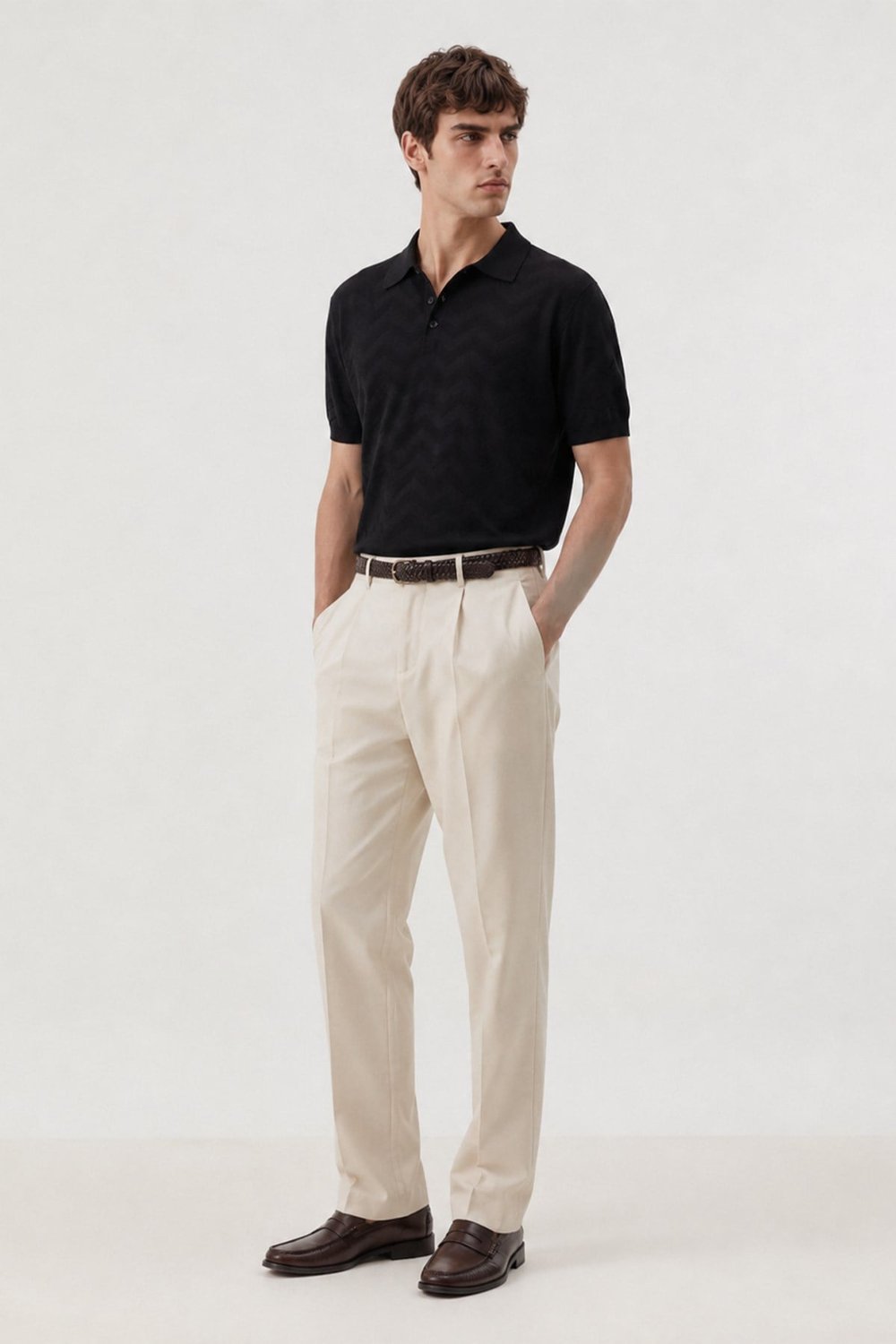 Antioch Siyah Zigzag Desenli Polo Yaka Triko Erkek T-Shirt