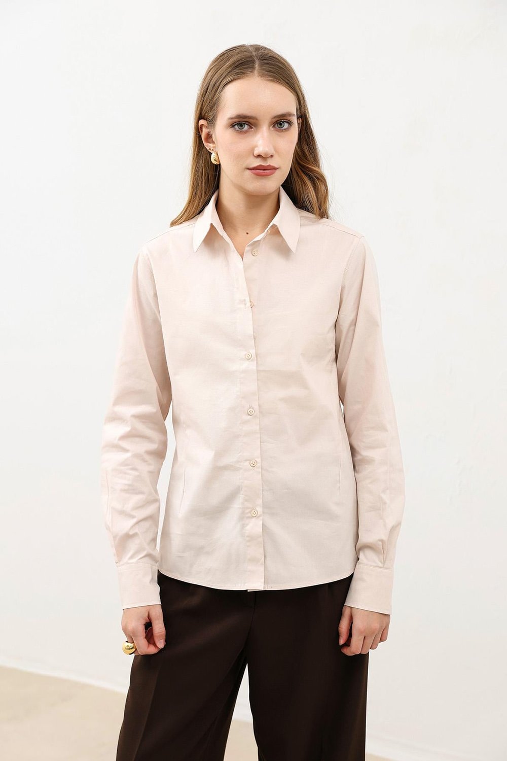 Antioch Taş Basic Slim Fit Kadın Gömlek