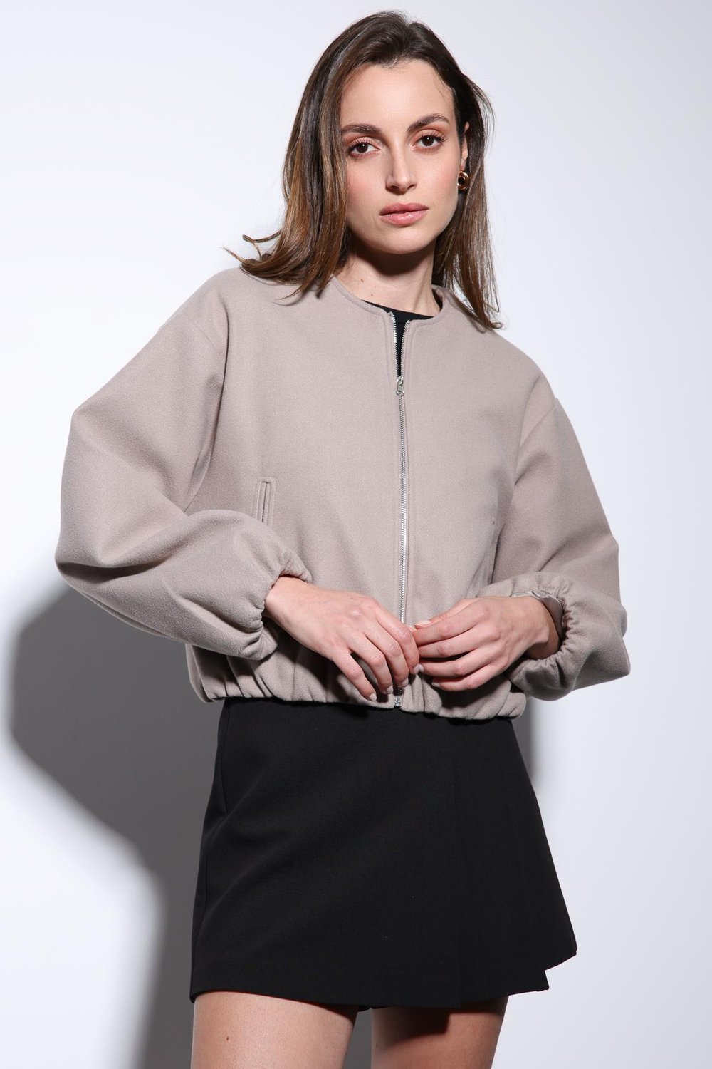Womens Crop Jacket with Elastic Waistband