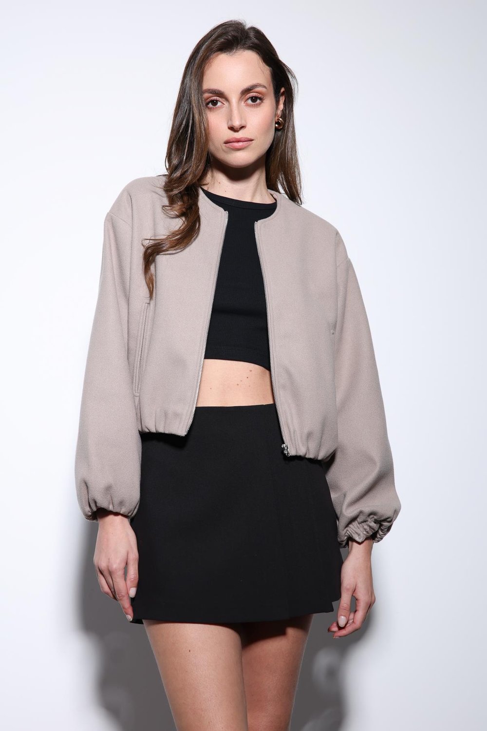 Womens Crop Jacket with Elastic Waistband