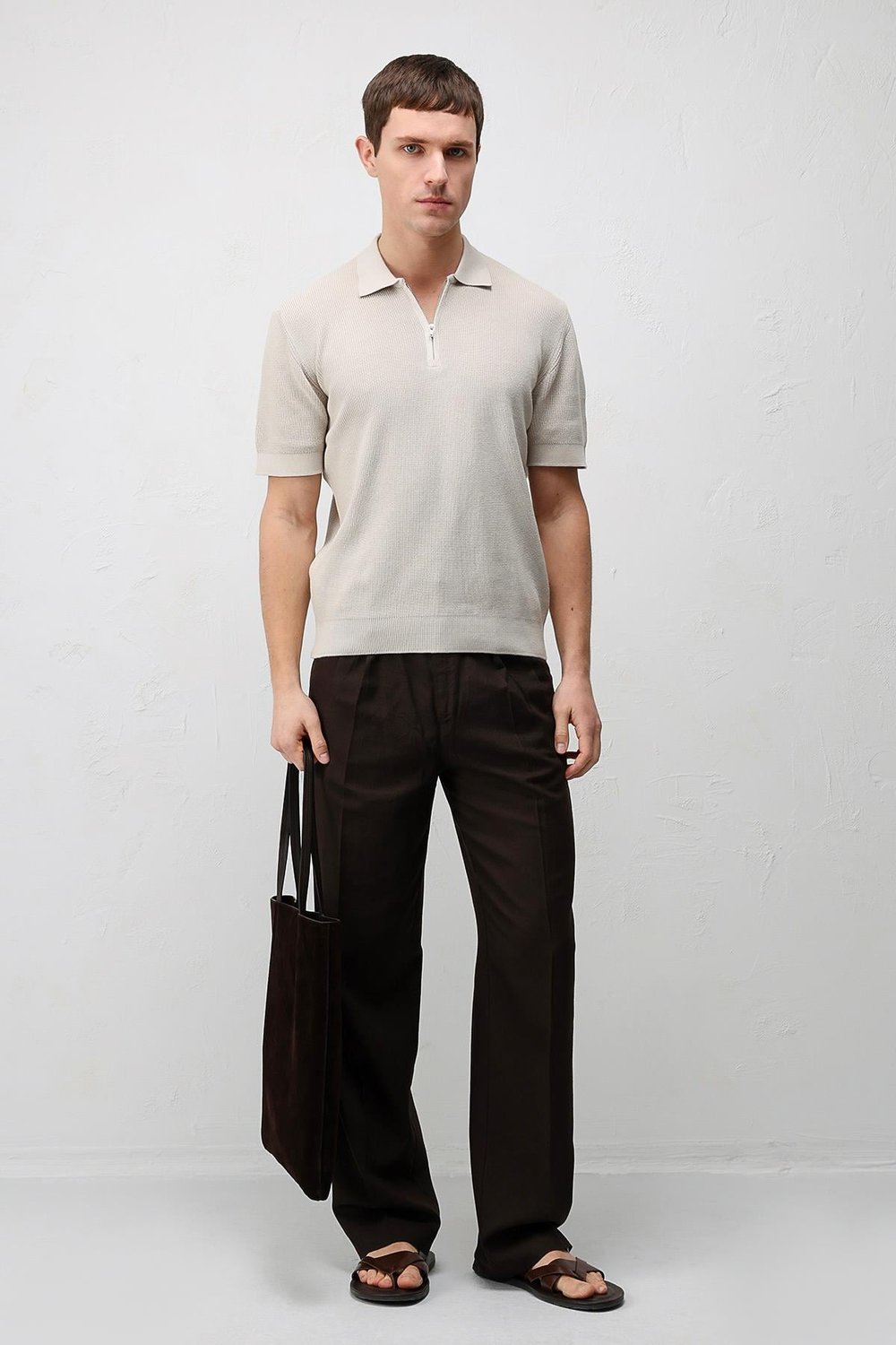 Antioch Taş Comfort Slim Fermuarlı Erkek Triko T-Shirt