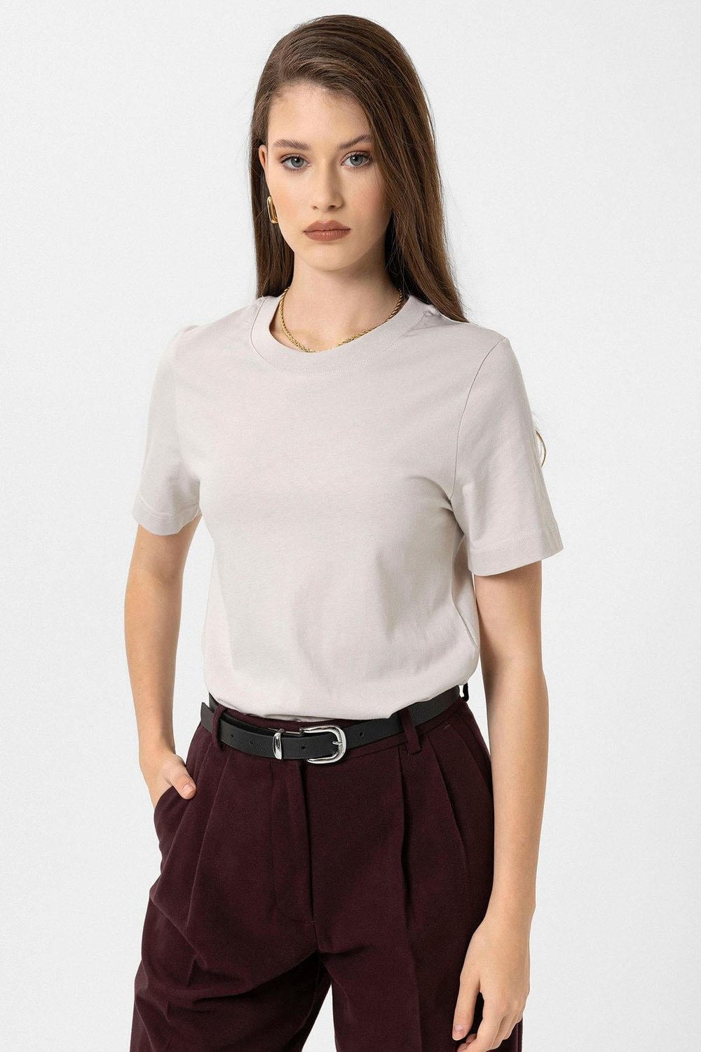 Antioch Taş Kadın Bisiklet Yaka Basic T-Shirt