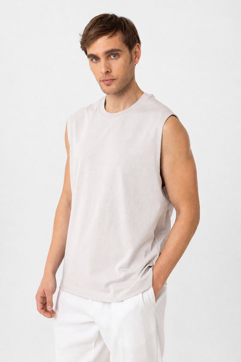 Antioch Taş Relaxed Fit Erkek Kolsuz T-Shirt