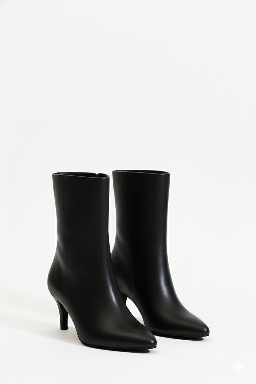 Albam İnce Topuk Bot Siyah - Topuklu Bot