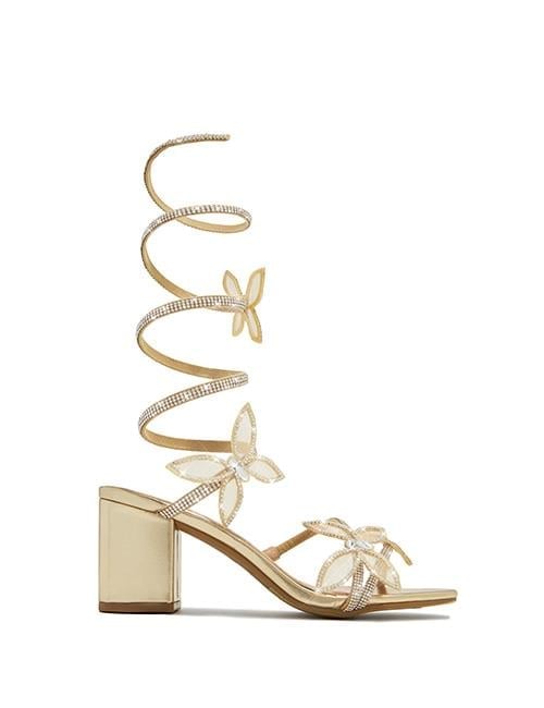 Butterfly Kalın Topuklu Ayakkabı Gold - KADIN AYAKKABI