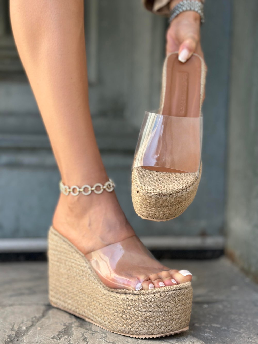 Chrise Dolgu Topuk Hasır Ayakkabı Şeffaf - KADIN AYAKKABI