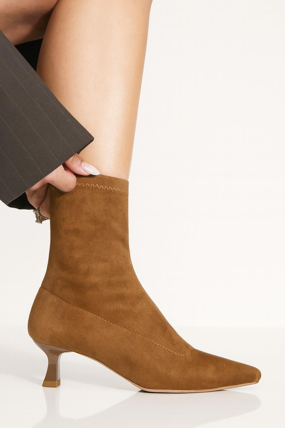 Deffi Süet İnce Topuk Bot Taba - Topuklu Bot