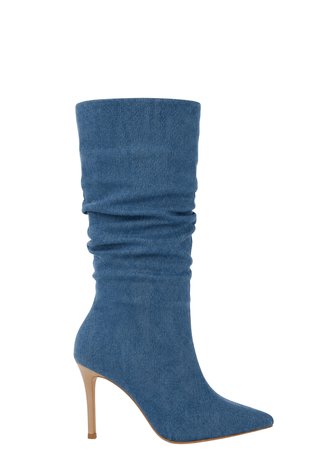 Denim Retro İnce Topuk Diz Altı Çizme - Topuklu Çizme
