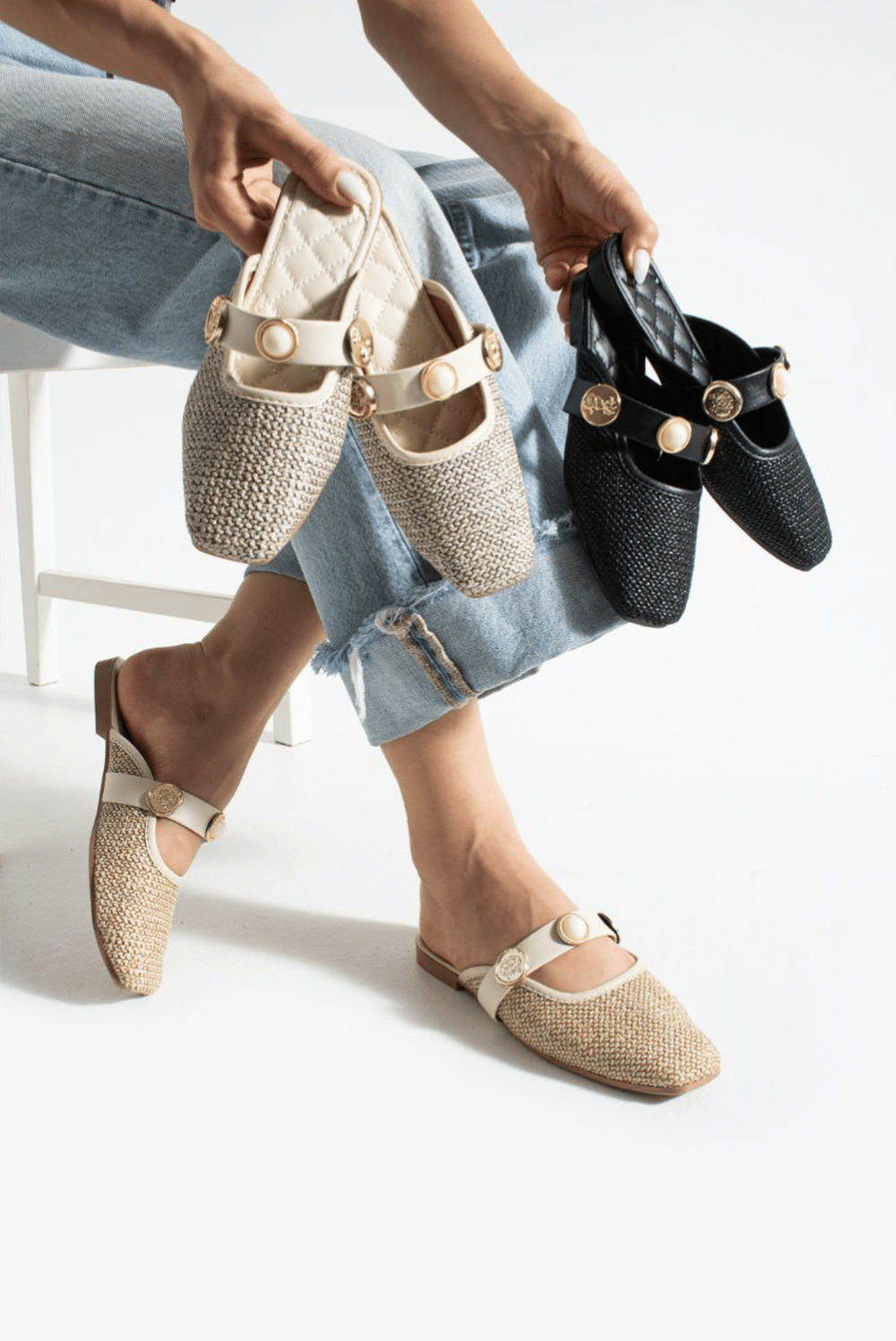 Espto 1 Hasır Terlik Krem - KADIN AYAKKABI