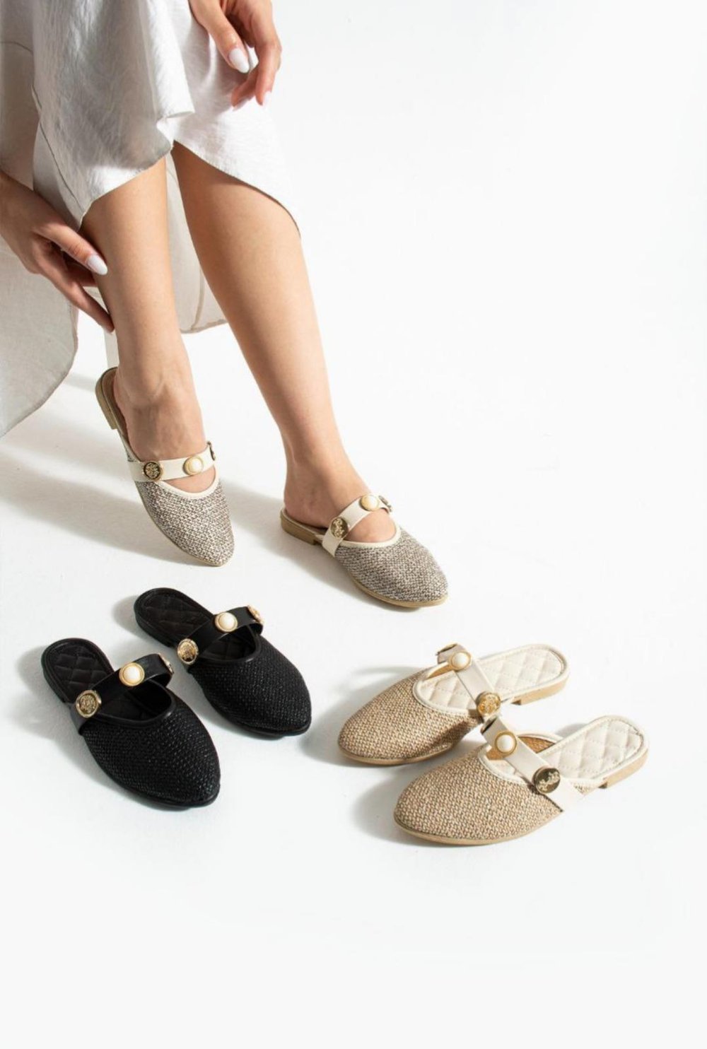 Espto 2 Terlik Kahverengi Bej - KADIN AYAKKABI