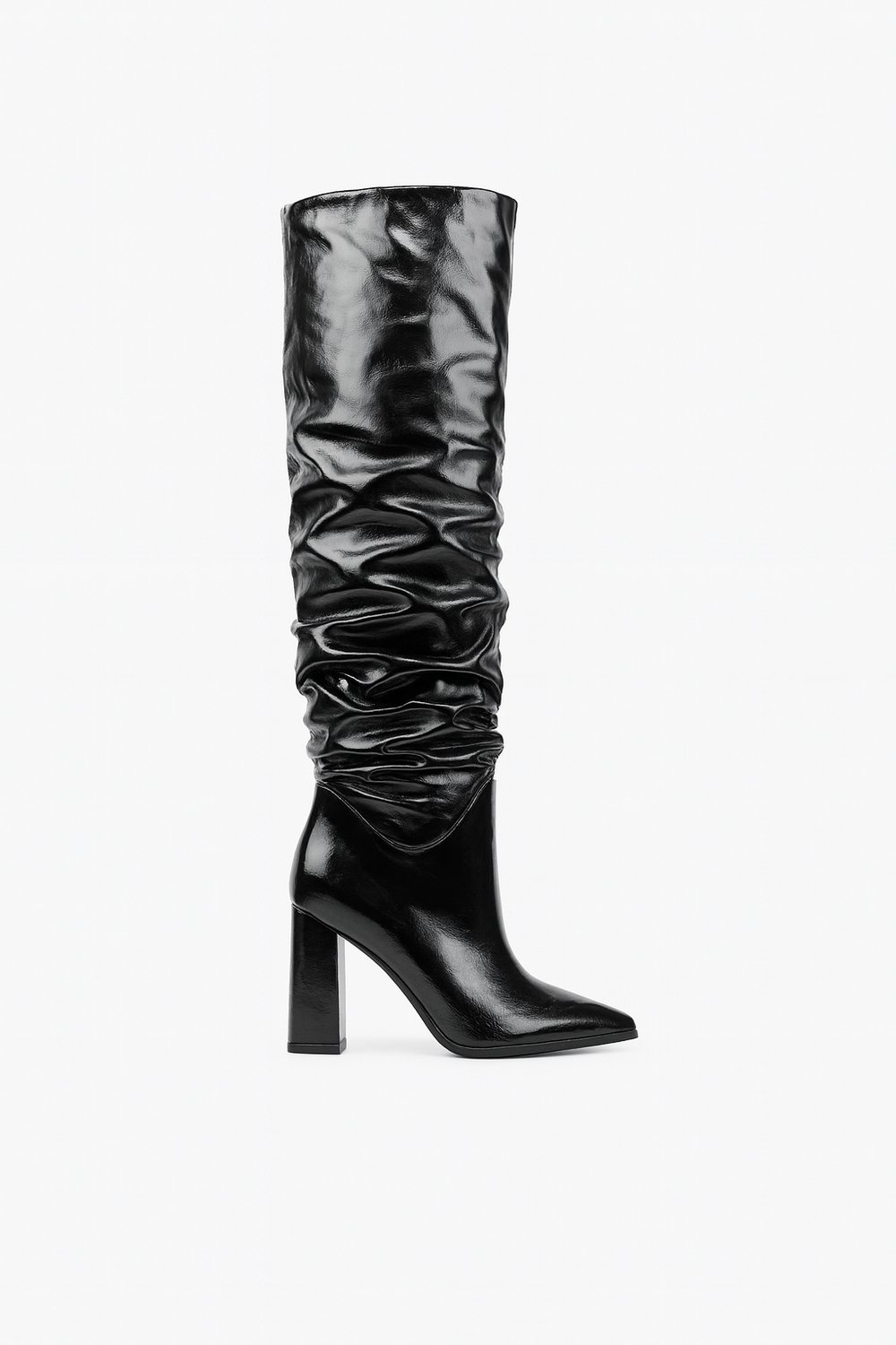 Glamour Shine Diz Üstü Kalın Topuklu Çizme Siyah - Topuklu Çizme