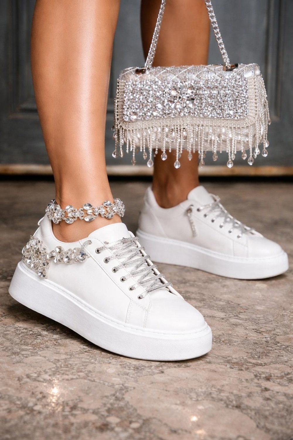 Henna Kristal Taşlı Sneaker Beyaz - Spor Ayakkabı