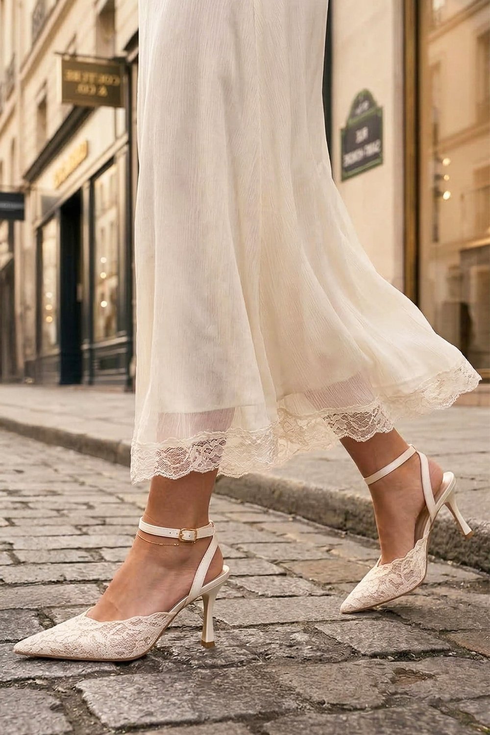 Lace Heart Dantel Stiletto Krem - Stiletto
