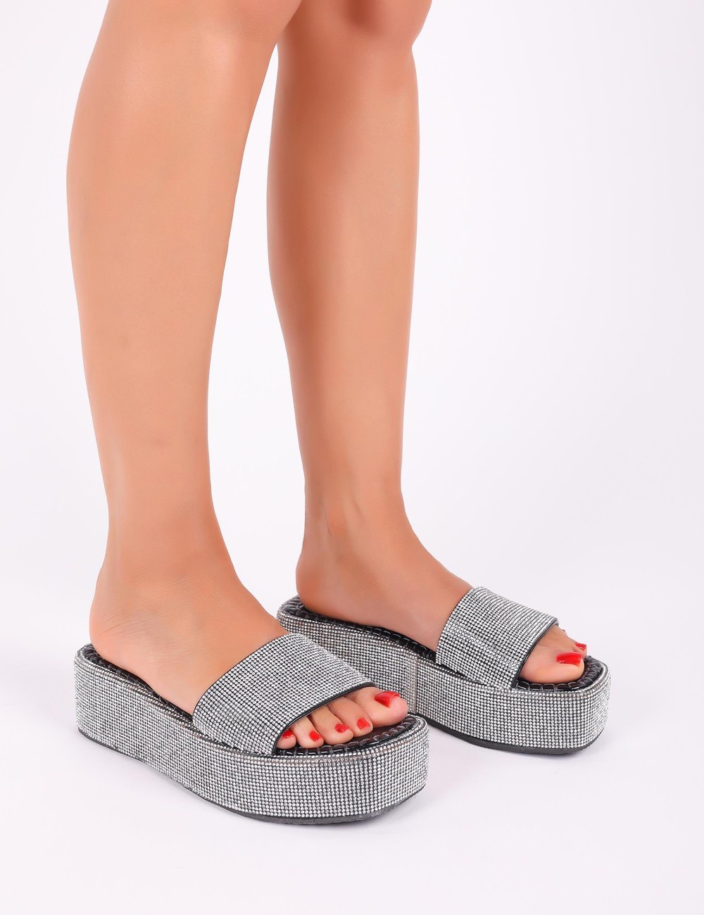 Leila Kristal Taşlı Terlik Siyah - KADIN AYAKKABI