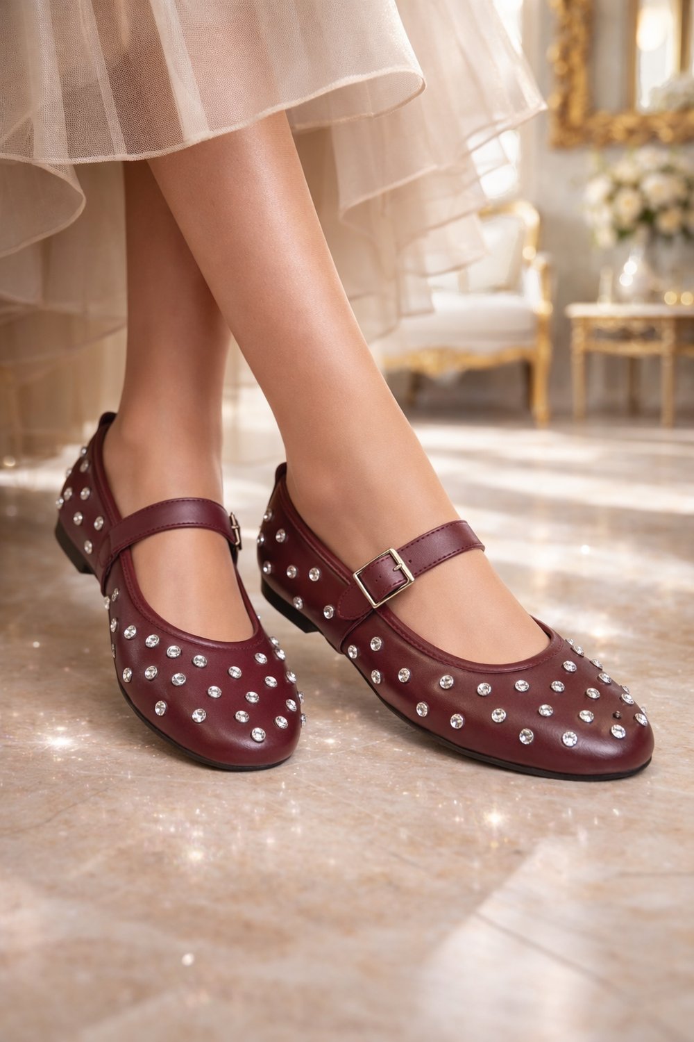 Lily Babet Bordo - Düz Babet