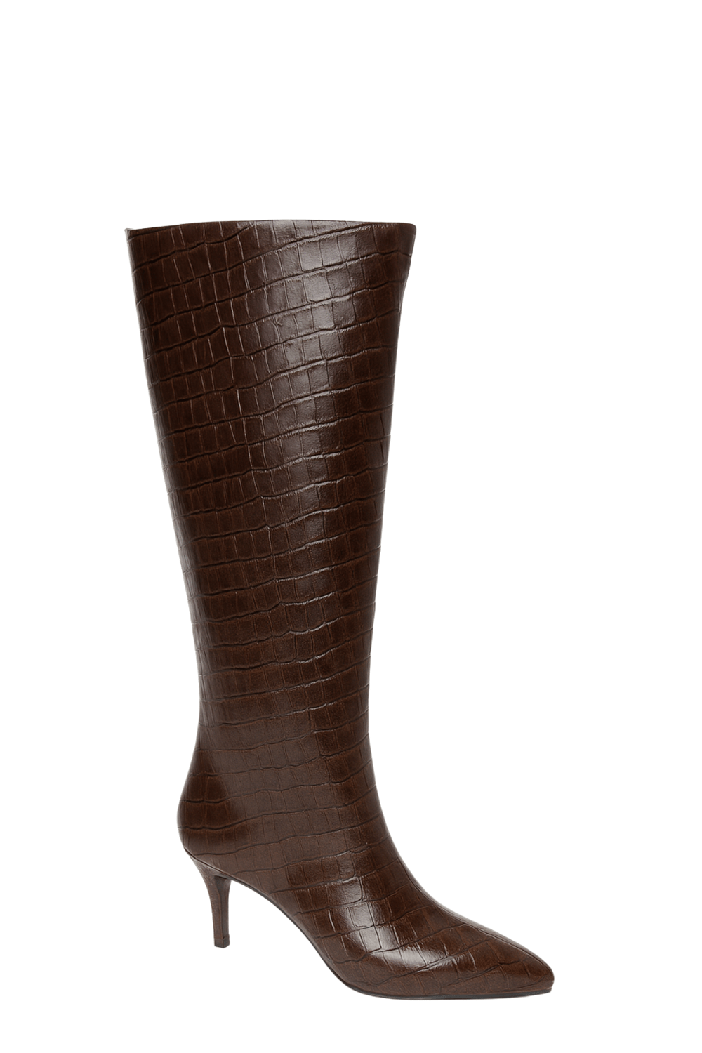 LuxeWarm Kroko İnce Topuklu Çizme Kahverengi - Topuklu Çizme
