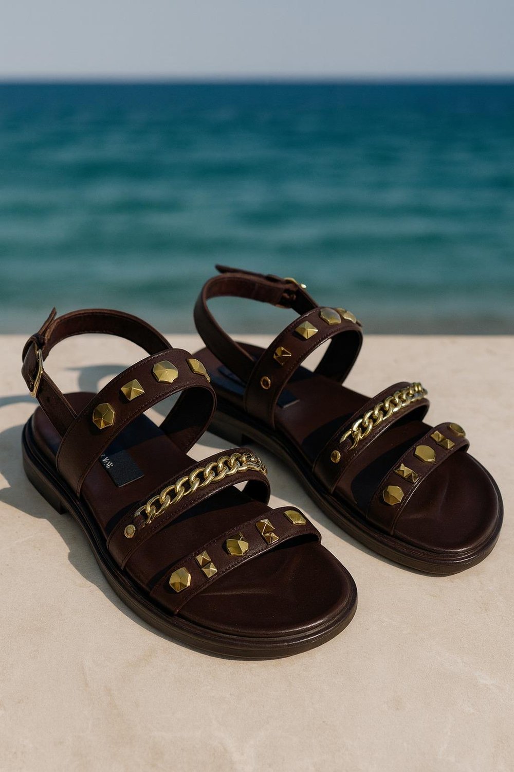 Ocean Özel Tasarım Sandalet Kahverengi - KADIN AYAKKABI