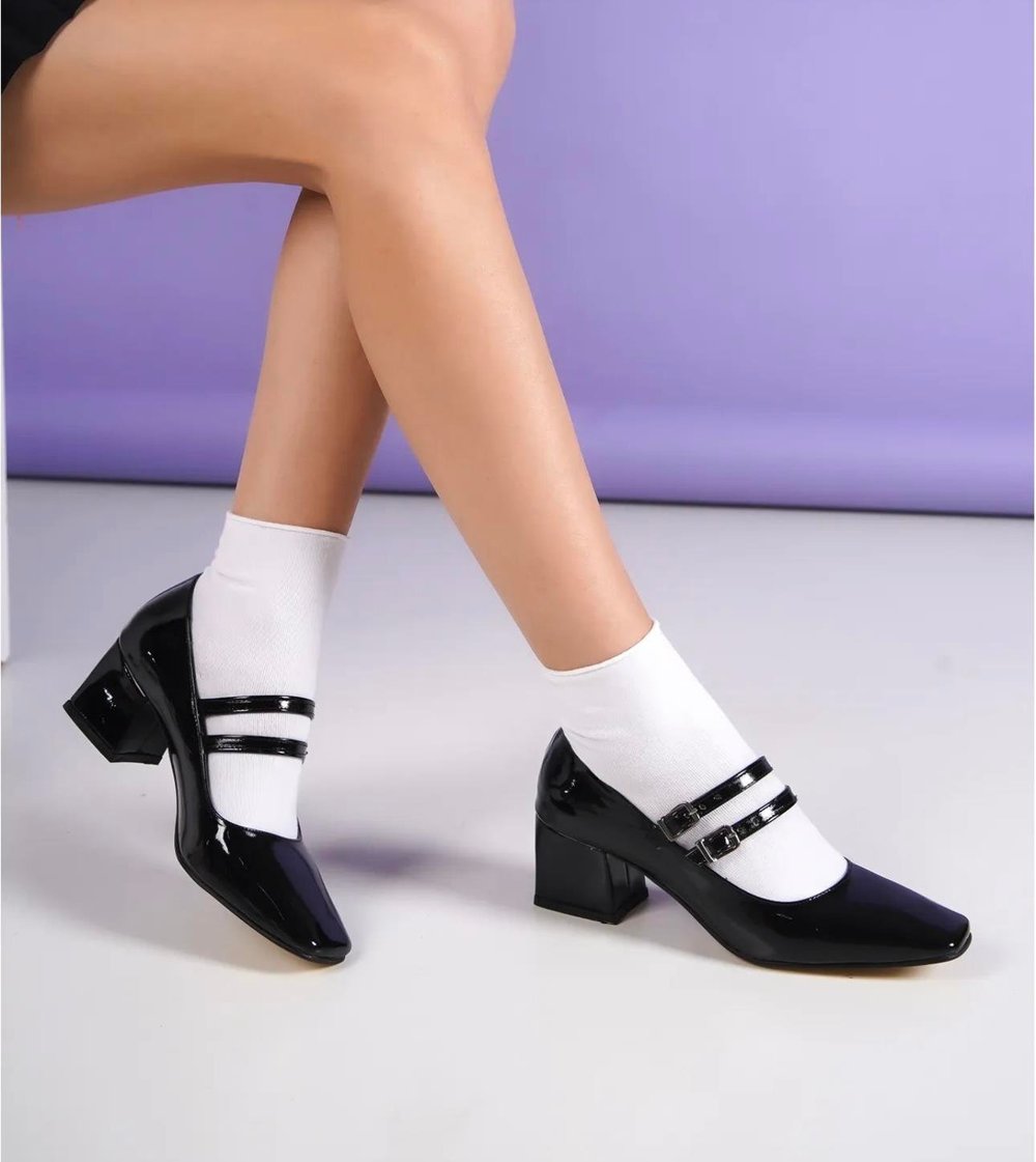 Ocean Rugan Topuklu Babet Siyah - KADIN AYAKKABI