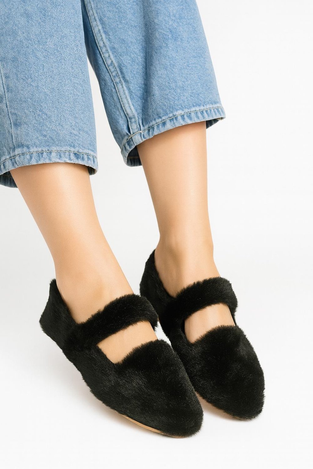 Plush Kürklü Babet Siyah - Düz Babet