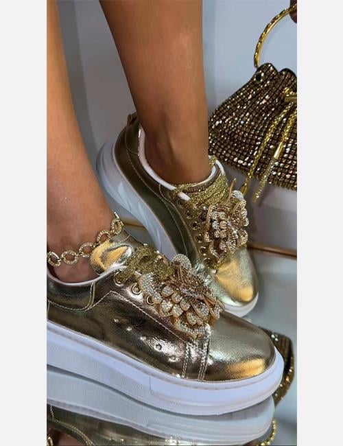 Poem Özel Tasarım Spor Ayakkabı Gold - KADIN AYAKKABI