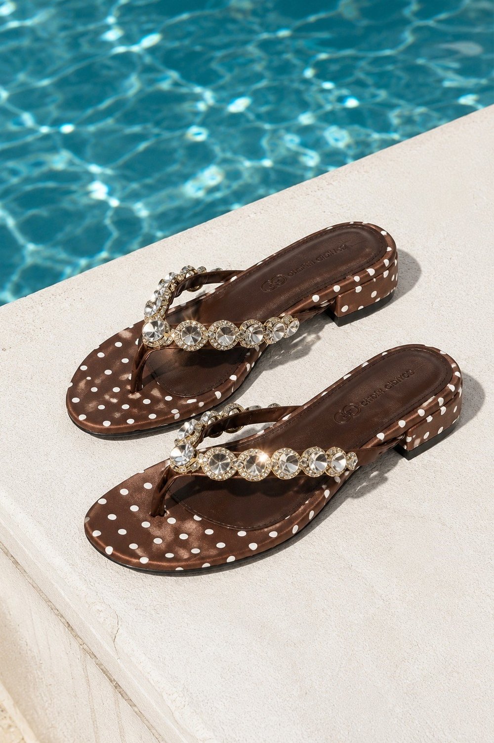 Polka Dots Taşlı Terlik Kahverengi - 