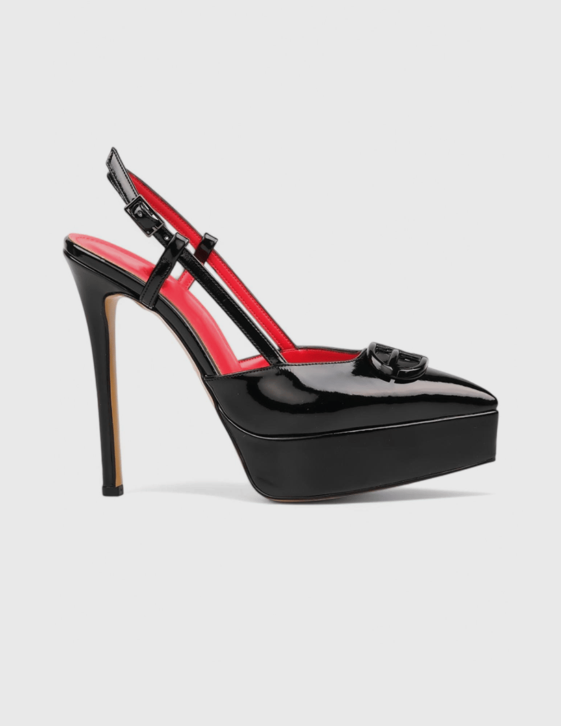 Vola Platform Topuklu Özel Tasarım Stiletto Siyah - KADIN AYAKKABI