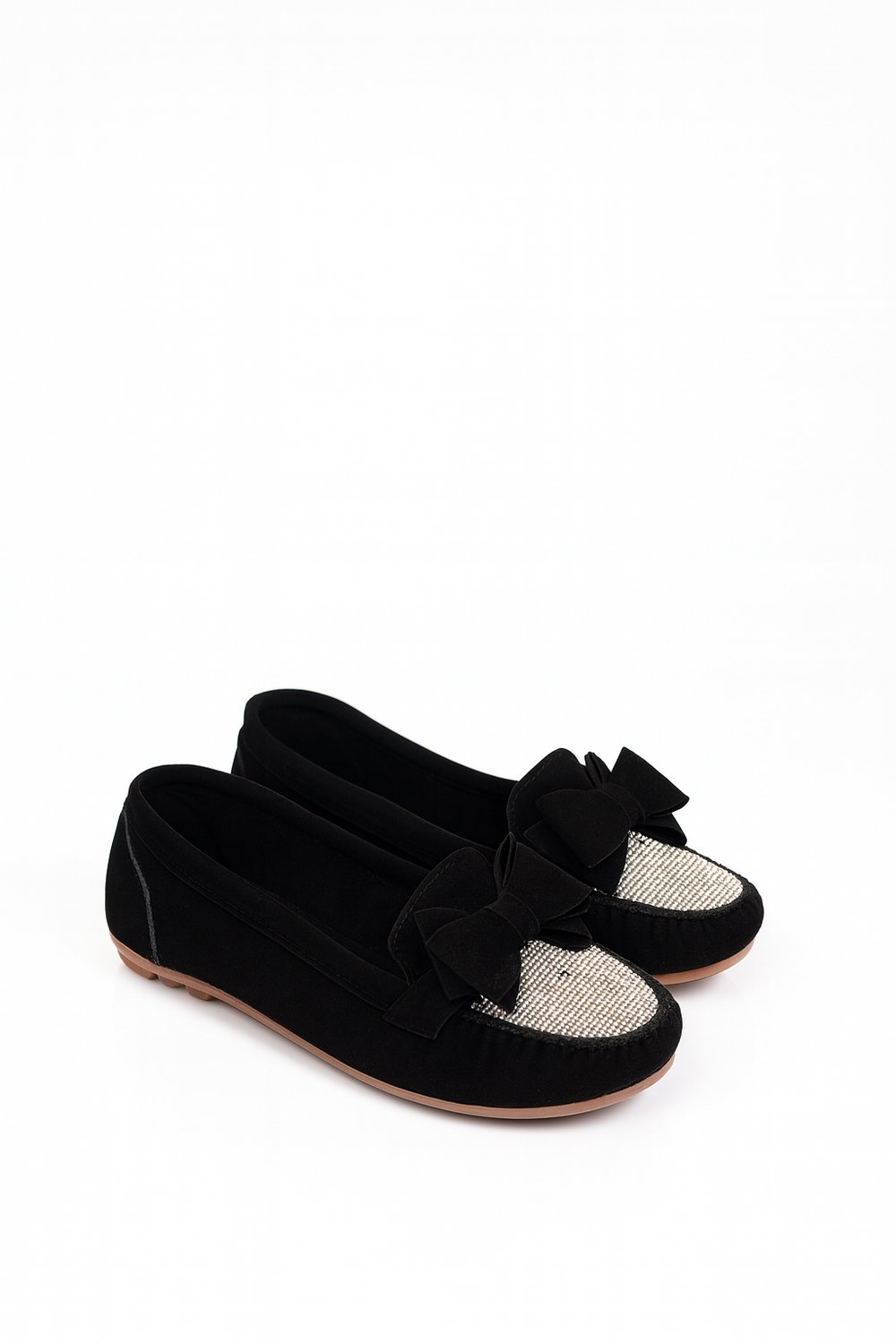 Zaza Kristal Taşlı Süet Babet Siyah - KADIN AYAKKABI