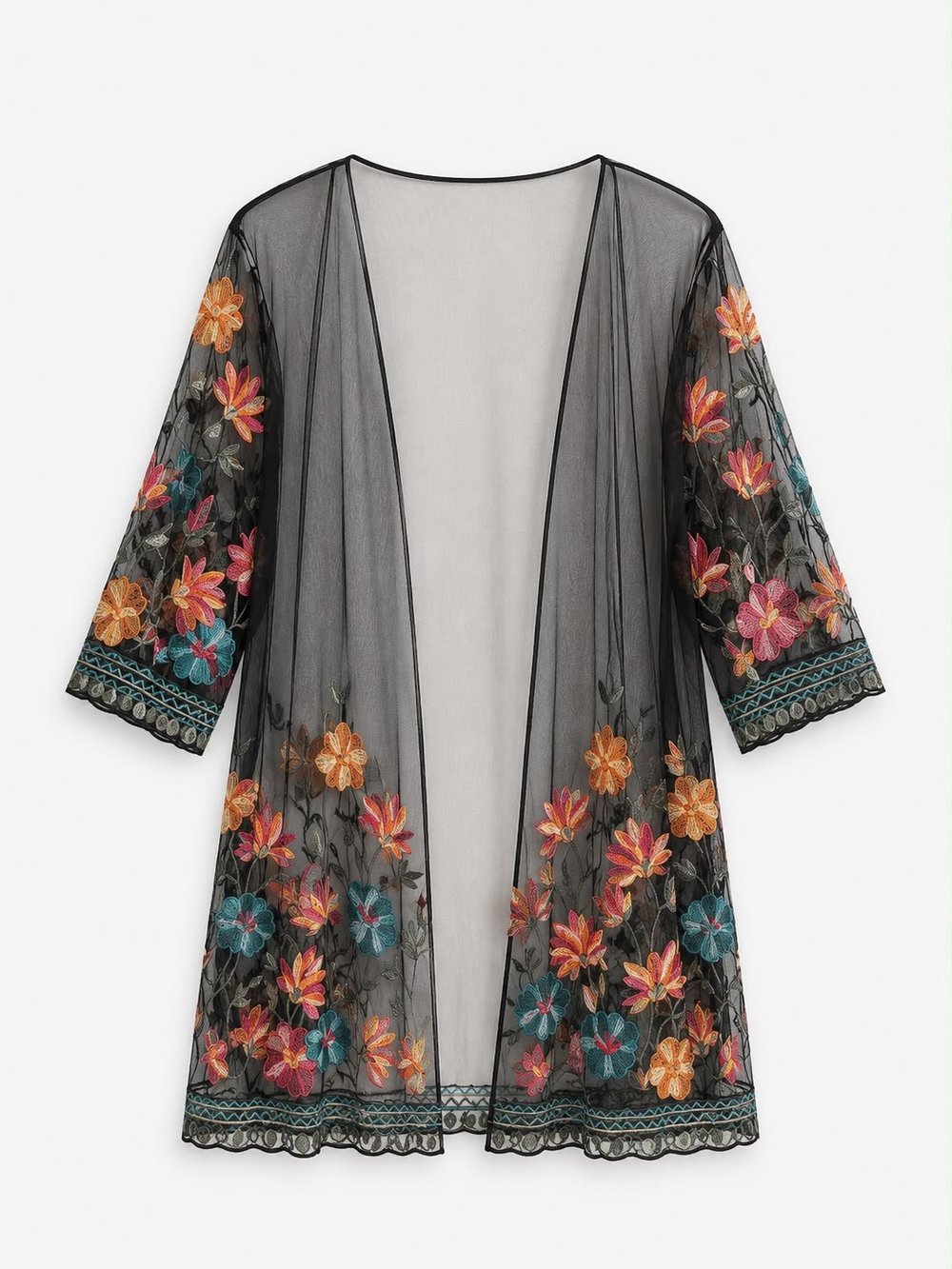 BLOOM EMBROIDERED TULLE KIMONO