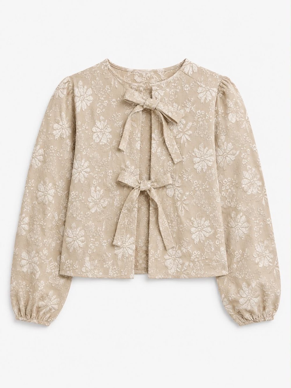 FLORAL JACQUARD BOW BLOUSE