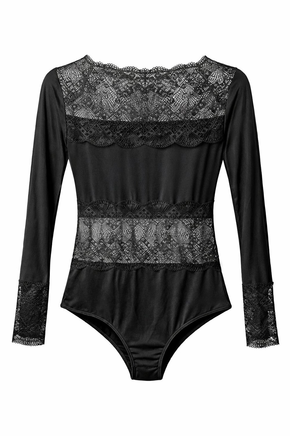 SİYAH TRANSPARAN DANTEL ŞERİTLİ BODYSUIT