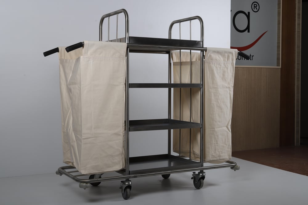 Ydg KT01-P Paslanmaz Kat Temizlik Arabası, İki Torbalı, 151x54x135 cm