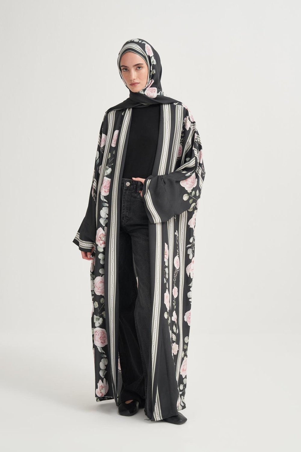 Floris Premium Floş Abaya Siyah