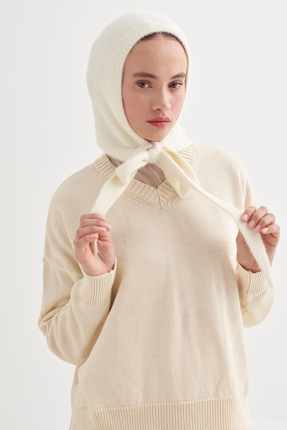 Knit Balaclava Bere Başlık İnci