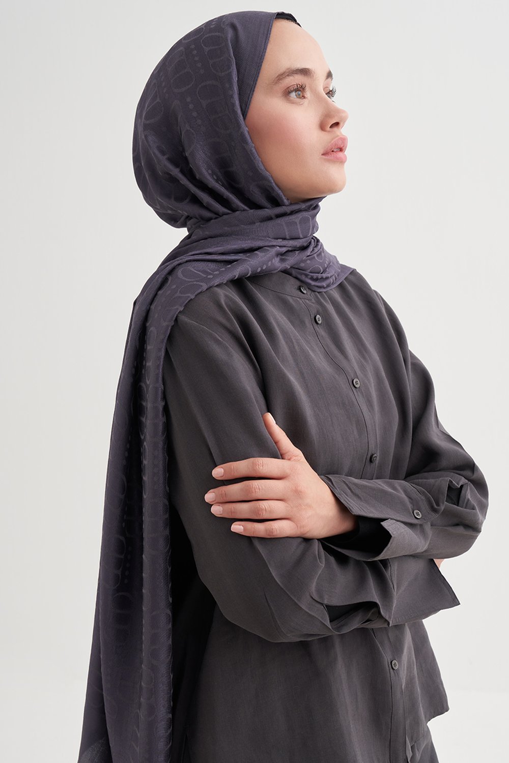 Luxe Desen Liora Pamuk Şal Füme