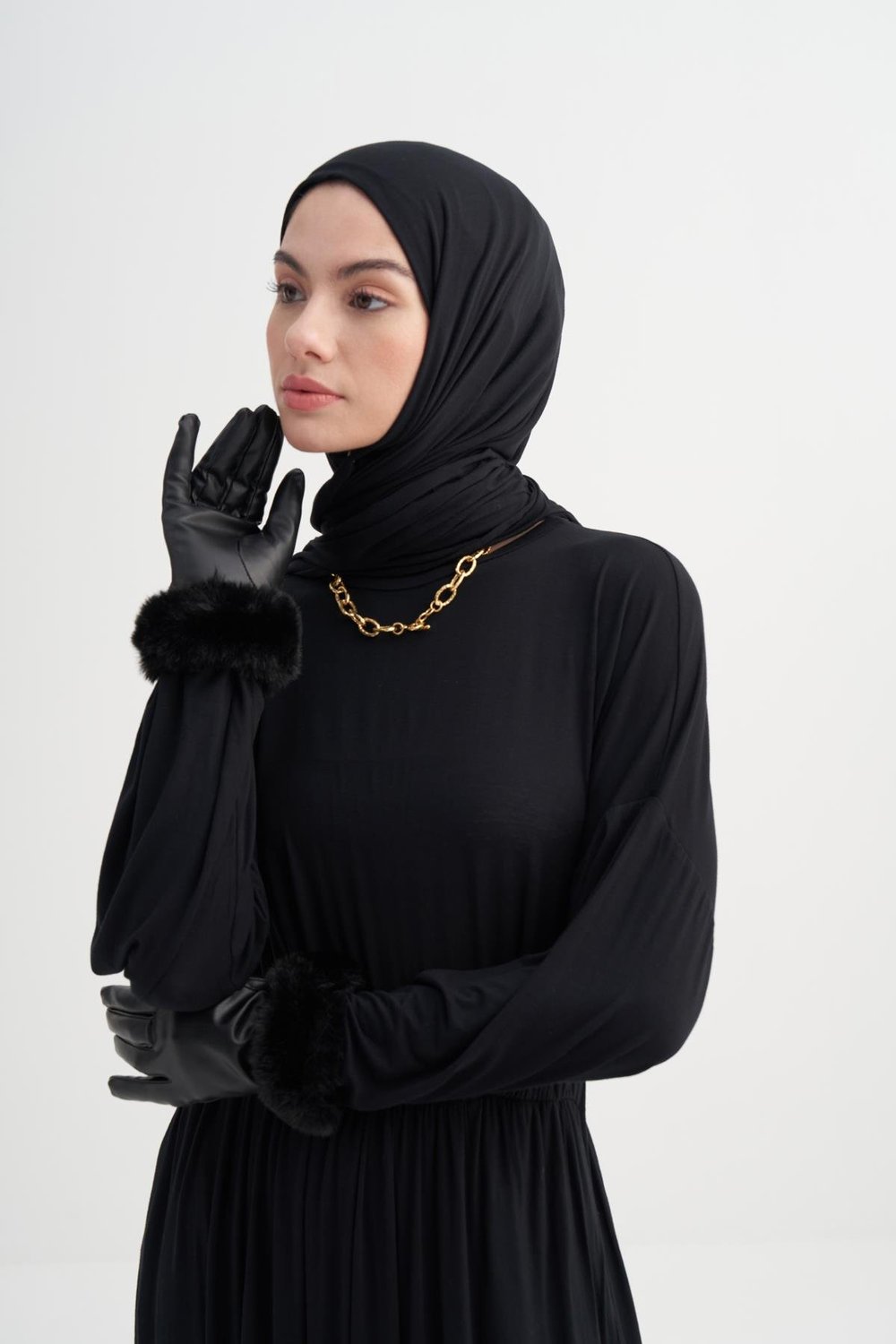 Kürk Detaylı Deri Eldiven Siyah