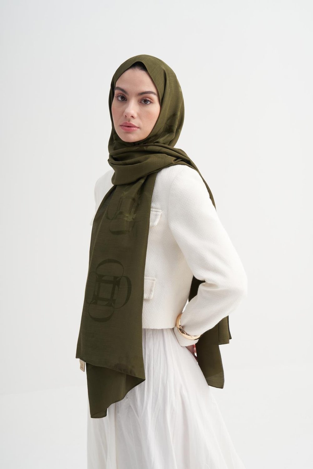 Aura Desen Rina Floş Jakar Şal Haki