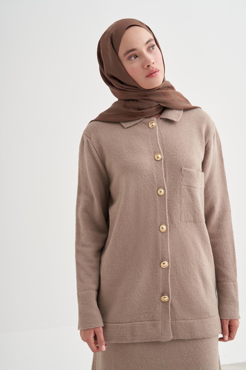 Geometrik Desen Liora Pamuk Şal Toprak