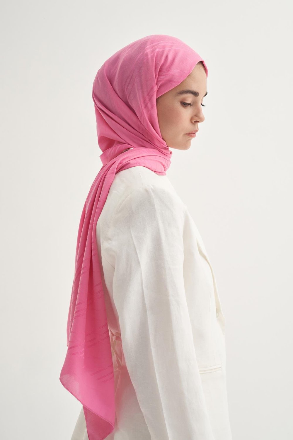 Simetrik Jakar İtalyan  İpekli Şal Koyu Pembe